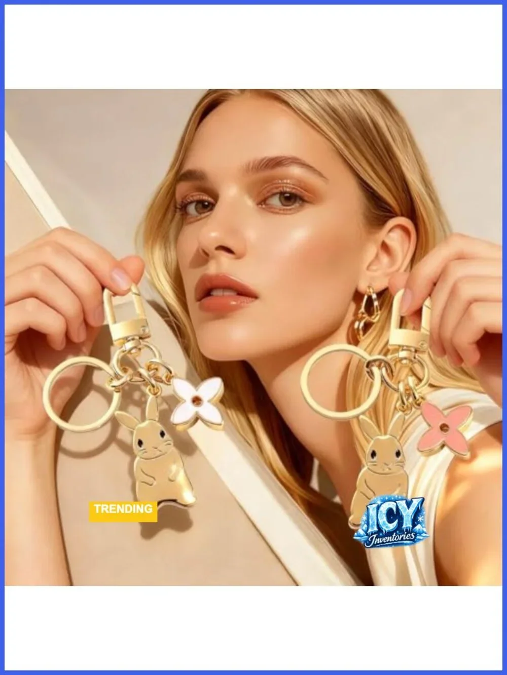 Bunny Rabbit Keychain Bag Charm Gold Metal Alloy Lightweight Purse Accessory